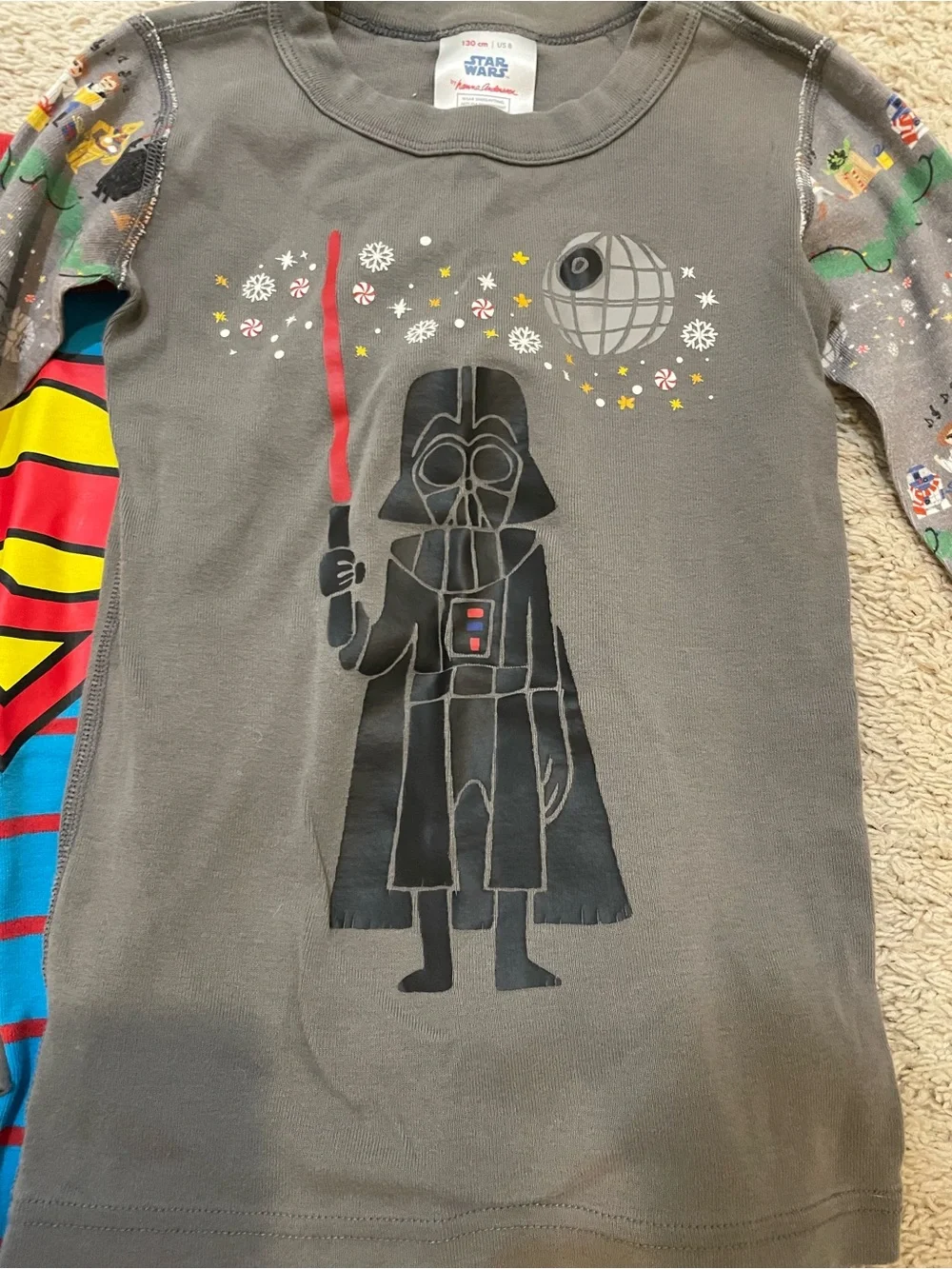 Hanna Andersson Gray and Blue Kids Superman & Star Wars Pajama Set